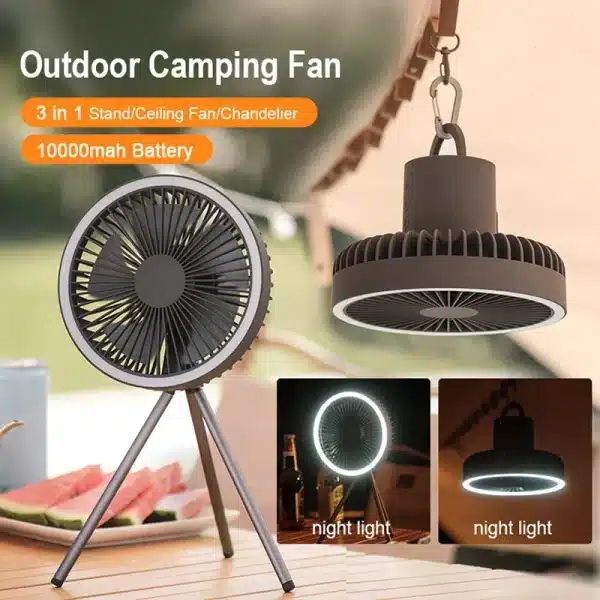 10000mAh Portable Fan Home Outdoor Camping Fan LED Lighting Tripod Stand Desktop with Power Bank Wireless Ceiling Electric Fan