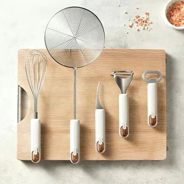 Household Kitchen Gadget Set, 304 Stainless Steel, Slotted Spoon, Egg Beater, Peeling Knife, Shrimp Line, Fruit, Magic