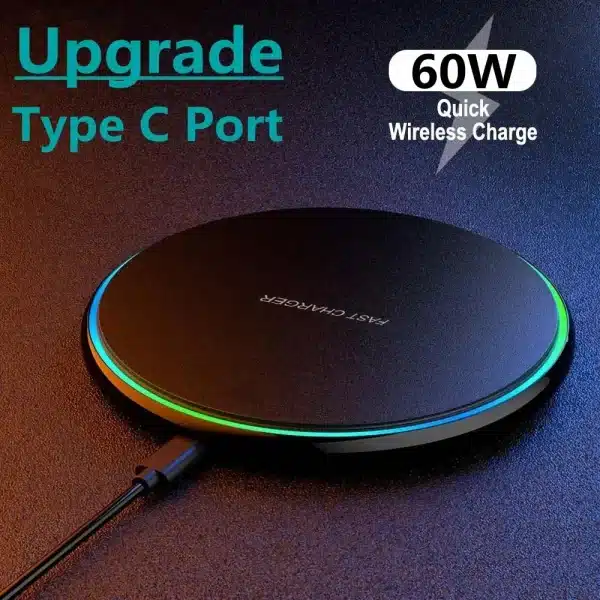 60W Wireless Charger for iPhone 15 14 13 8 X XR XS Fast wireless Charging Dock for Samsung Xiaomi Huawei Phone Charger Type C