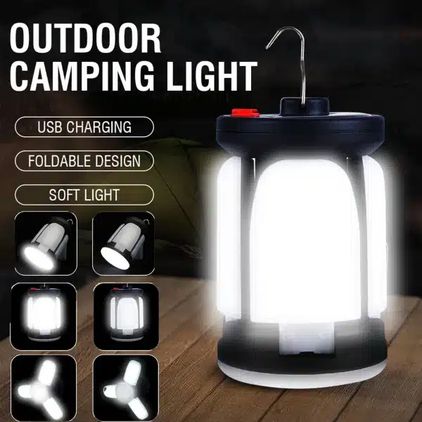 High Power Solar LED Camping Lantern Rechargeable 4500mAh 1000LM Emergency Power Bank Foldable 6 Light Modes for Camping Fishing