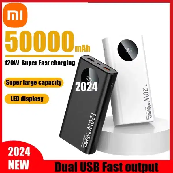 Xiaomi 120W Fast Charging Powerbank 50000mAh High Capacity Power Bank Portable Battery Charger For iPhone Samsung Huawei NEW