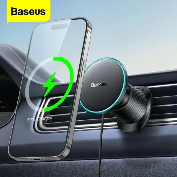 Baseus Car Phone Holder Wireless Charger Pad for iPhone 14 13 12 Pro Max Samsung 15W LED Fast Charge Magnetic Wireless Charger