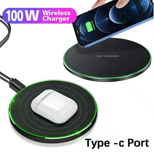 100W Wireless Charger Pad for iPhone 15 14 13 12 11 Pro Max X Samsung Xiaomi Phone Chargers Induction Fast Charging Dock Station