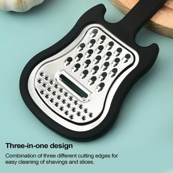 Handheld Fruit Grater Stainless Guitar Shape Metal Cheese Grater Comfortable Grip Kitchen Grater Fruit Pulp Crusher Gadgets - Image 4