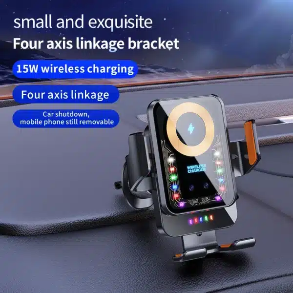 Car Phone Holder with 15W Wireless Charging Atmosphere Lights Car Air Vent Mount for iPhone 12 13 14 15 Pro Max Huawei Samsung