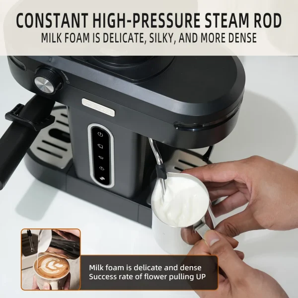 Mcilpoog AC510 19Bar Semi Automatic Espresso Machine With Grinder & Steam Wand,3-in-1 Espresso Machine for Cappuccino or Latte. - Image 4