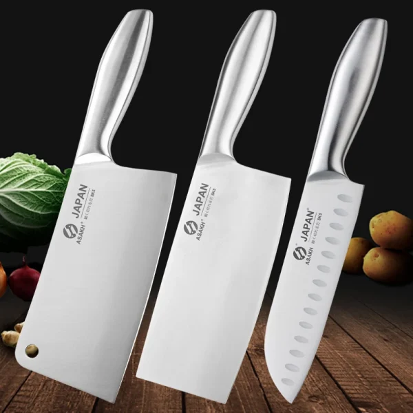 1-7pcs Chef Knife Set Hollow Handle Knife Set Stainless Steel Household Slicing Kitchen Knives Meat Cleaver Chopping Knife