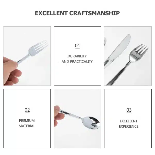 10 Sets Disposable Tableware Kitchen Gadgets Party Supplies Silver Plastic Silverware Flatware One-off Cutlery High Quality - Image 3