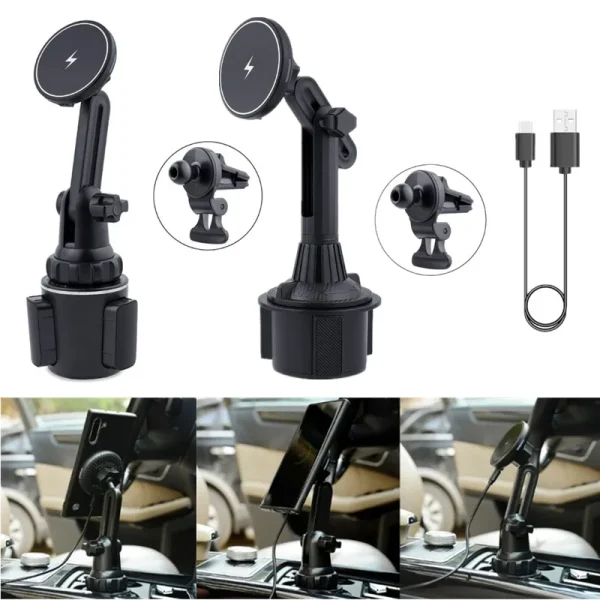 15W Magnetic Wireless Car Mount For MagSafe Cup Holder Car Phone Mount For IOS Phone 12/13/14