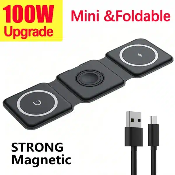 100W 3 in 1 Magnetic Wireless Charger Pad for iPhone 15 14 13 12 Pro Max Airpods iWatch 8 7 Fast Charging Dock Station Chargers