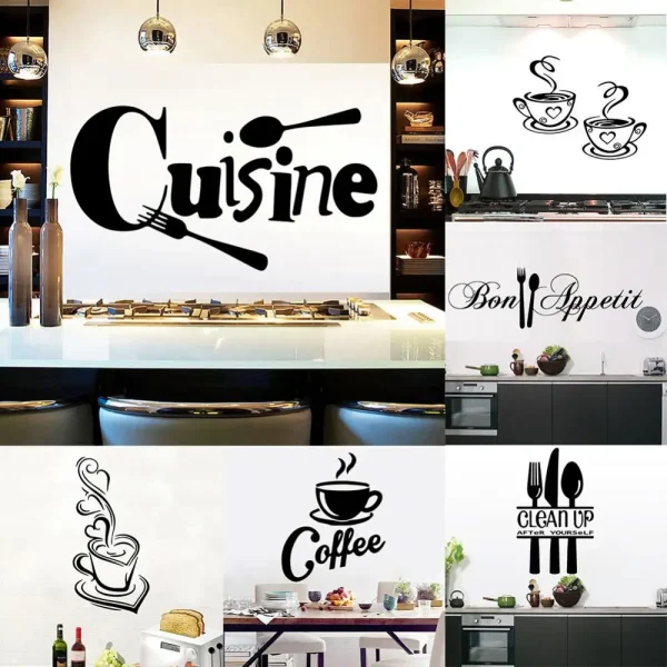 Coffee Wall Stickers for Kitchen Decorative Stickers Kitchen Fork Spoon Knife Cup Wall Sticker Home Decor Dining Room Bar Decal - Image 2