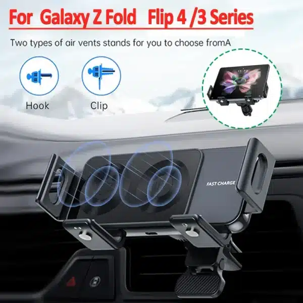 Dual Coil Fold Screen Car Wireless Charger For Samsung Galaxy Z Fold 3 2 Flip 4 3 iPhone Fast Phone Charging Vent Mount Holder