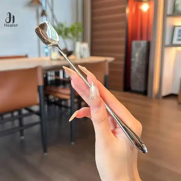 Stainless Steel Round Spoon Net Red Golden Dinner Long Handle Stirring Dessert Spoons For Kitchen Accessories Gadgets - Image 3