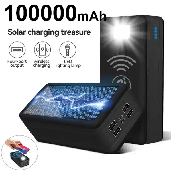 100000mAh Power Bank Magnetic Wireless Super Fast Charge 4USB 2.1A Solar Charging Powerbank Portable Battery For Xiaomi IPhone