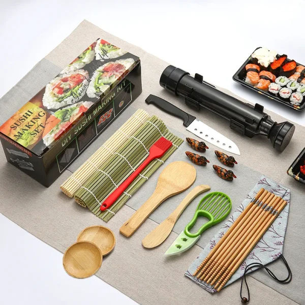 Sushi Maker Set Machine Sushi Mold Bazooka Roller Kit Vegetable Meat Rolling Bamboo Mat DIY Kitchen Tools Gadgets Accessories R