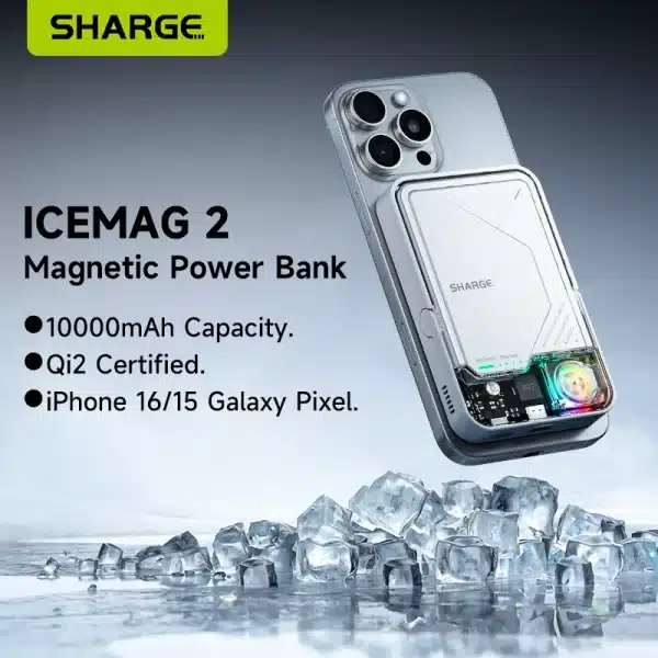 SHARGE ICEMAG 2 Power Bank Active Cooling 10000mAh Magnetic Battery Pack Qi2 Certified 15W MagSafe Portable Charger for iPhone16