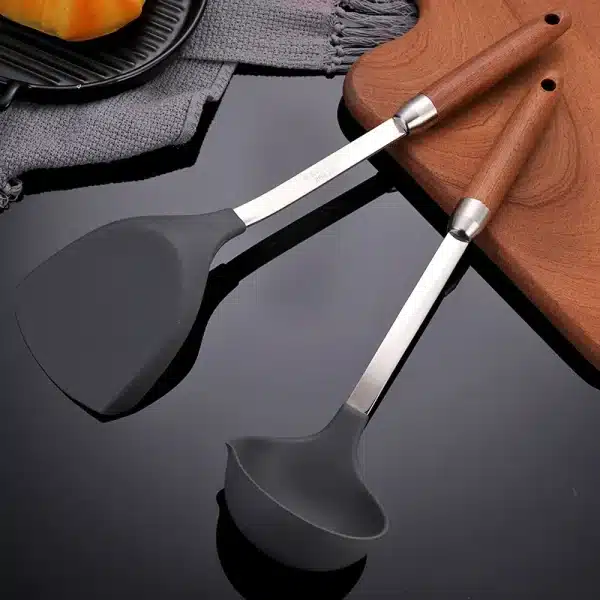 Silicone Head Non Stick Pan Frying Spatula Long Wooden Handle Food Cooking Shovel Soup Spoon Home Kitchenware Kitchen Gadgets - Image 6