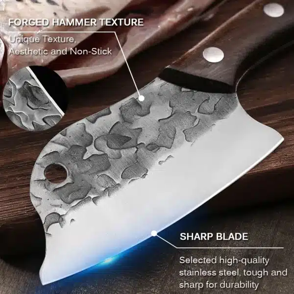 Meat Cleaver Hand Forged Full Tang Kitchen Knife Ultra Sharp Chef Knife Boning Knife Butcher Knife for Kitchen BBQ - Image 6