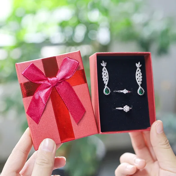 Tiandi Cover Jewelry Box Jewelry Small Bow Jewelry Packaging Box Ring Earrings Necklace Carton Paper Jewelry Package Box