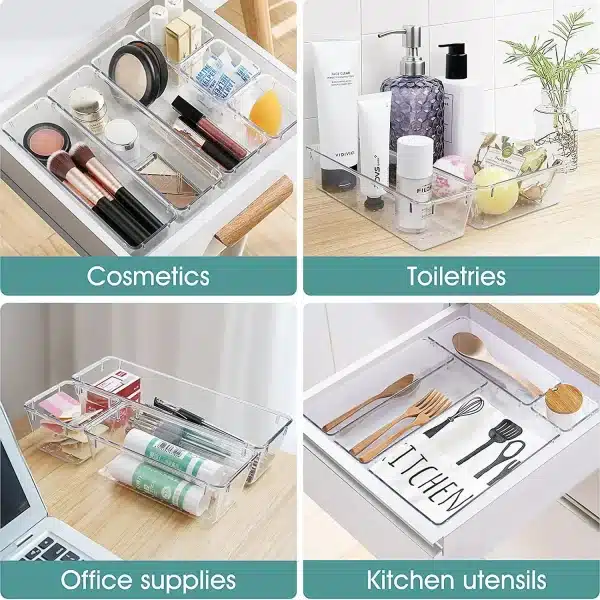 13/25PCs Desk Drawer Organizers Set Plastic Bathroom Storage Makeup Organizer Clear Transparent Storage Box Bins Kitchen Gadget - Image 3