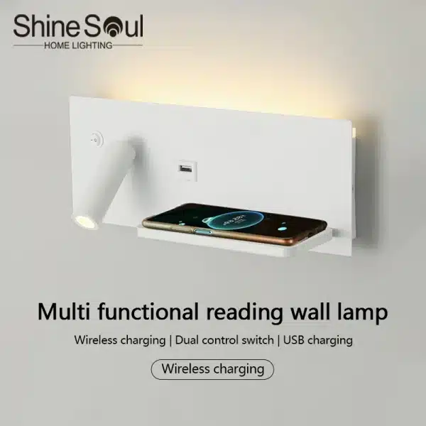 Multifunctional Wall Lamp with Switch USB Interface Bedroom Night Light Mobile Phone Wireless Charger LED Reading Wall Lamp