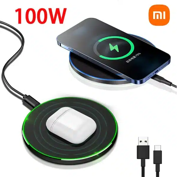 Xiaomi 100W Fast Wireless Charger Pad for iPhone 15 14 13 12 11 Pro Max Samsung Galaxy S24 S23 S22 S20 Wireless Charging Station