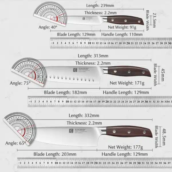 XINZUO High Quality 3.5+5+8+8+8" Paring Utility Cleaver Chef Knife Germany 1.4116 Stainless Steel 1PCS 5PCS Kitchen Knife Sets - Image 6