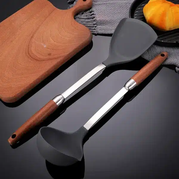 Silicone Head Non Stick Pan Frying Spatula Long Wooden Handle Food Cooking Shovel Soup Spoon Home Kitchenware Kitchen Gadgets - Image 5