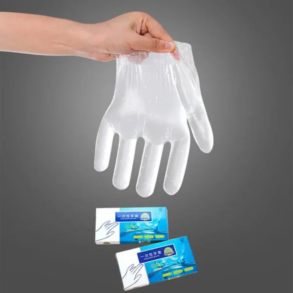 100 Pcs/Set Disposable Gloves Transparent Thick PE Cooking Tool Standard Adult Size Food Grade Cleaning Gadget Kitchen Supplies