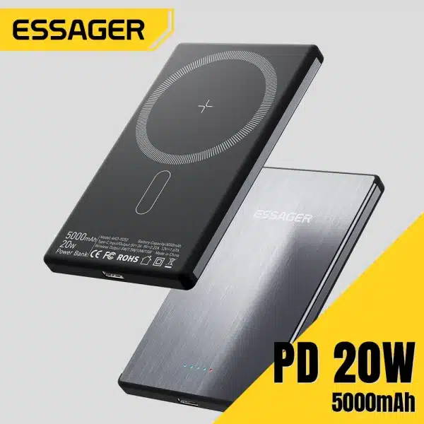 Essager PD 20W Magnetic Wireless Charging Bank 5000mAh External Battery Charger For iPhone 15 14 13 Pro Max Thin Charging Bank