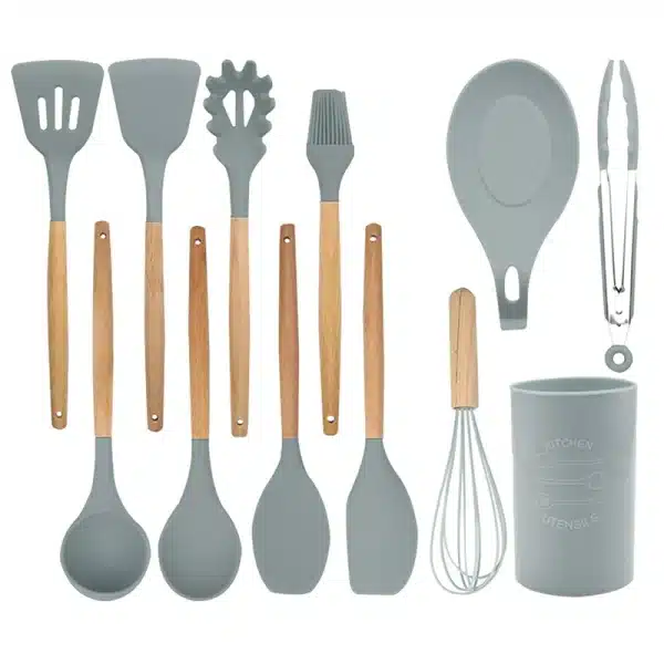 12 Pcs Spatula Set with Holder Silicone Kitchen Utensils Set with Stainless Steel Handle Kitchen Gadgets - Image 2