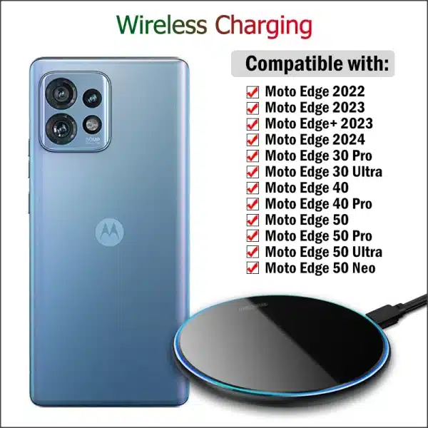 15W Fast Wireless Charger for Motorola Edge 40 50 Pro 30 Ultra 50 Neo Moto Edge 2023 2024 Wireless Charging Pad with USB Cable