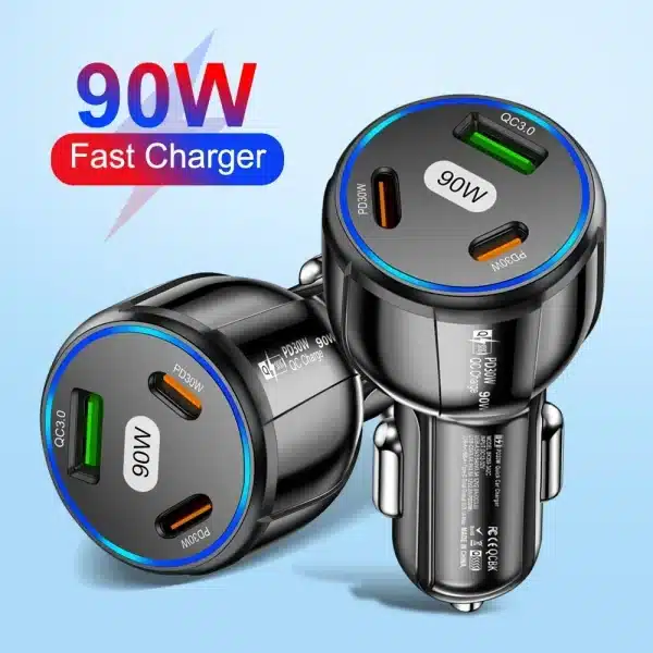 Car Charger 90W 3-in-1 QC3.0 PD Type C USB Moblie Phone Fast Charging for IPhone Xiaomi Samsung Car Quick Charger Adapter Tools - Image 2