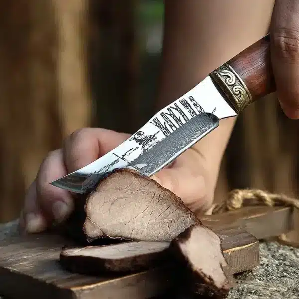 Beautifully Corroded Pattern Kitchen Knife Set Double Solid Wood Splice Copper Head Handle High Hardness Steel cutting Knife - Image 5