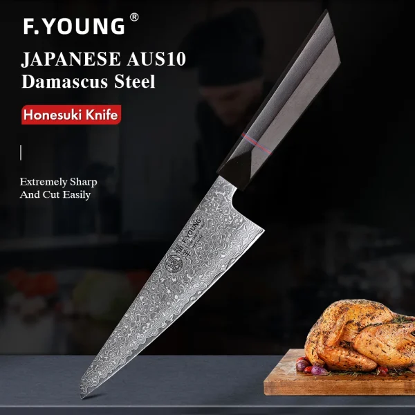 F.YOUNG 6" Honesuki Knife Damascus Steel Professional Chef Knives Kitchen Sharp Japanese Hand Forged Utility Boning Cooking Tool