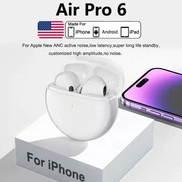 Original Air Pro 6 Pods TWS Max Wireless Bluetooth Earphones In Ear Earbuds Noise Cancelling Headset Airpodding For Apple iPhone