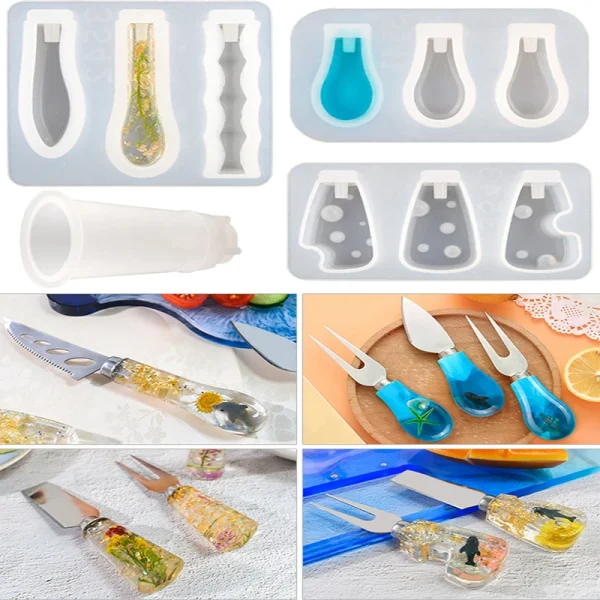 DM347 Knife Fork Handle Crystal Epoxy Resin Mold Cutlery Making Silicone Mould For DIY Craft Home and Kitchen Decor