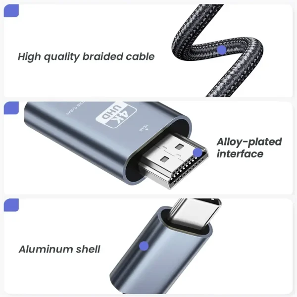 USB C to HDMI Cable 6.6ft 4K@60hz Type-C to HDMI-Compatible Cable Ultra High Speed Adapter Cable for MacBook Pixel iPad Dell - Image 4