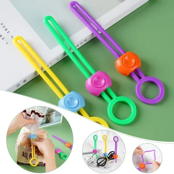 3pcs Silicone Food Bag Sealing Strap Freshness Sealing Clip Adjustable Clips Sealer Portable Data Cable Storage Kitchen Gadgets