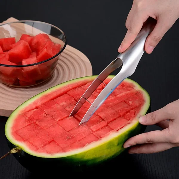 Stainless Steel Watermelon Cutter Stainless Steel Watermelon Slicer Cutter Melon Set Easy Kitchen Gadgets for Safe for Cubing - Image 3