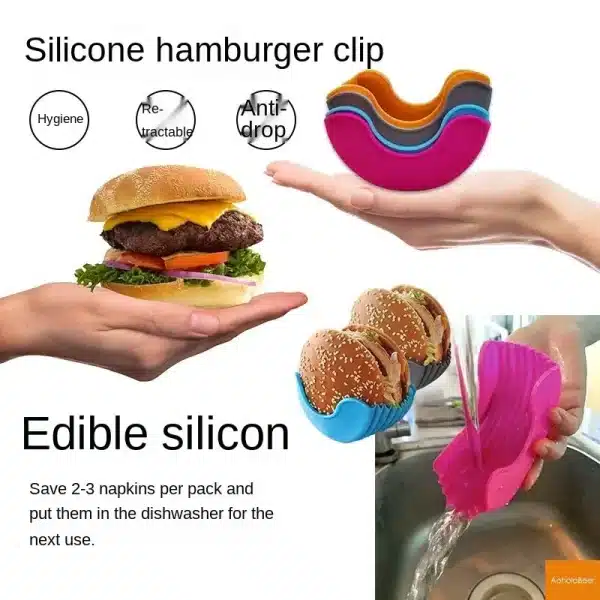 Kitchen Accessories Silicone Hamburger Holder Non-contact Food Cookware Anti-dropping Fixed Box Washable Retractable Gadgets - Image 2