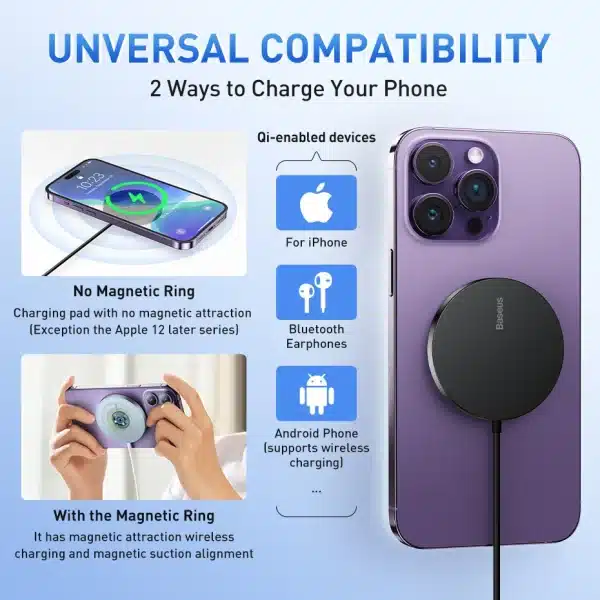 Baseus 15W Magnetic Wireless Chargers for iPhone 15 Qi Wireless Charger Fast Charging Pad for iPhone 13 12 Mini Phone Charger - Image 2