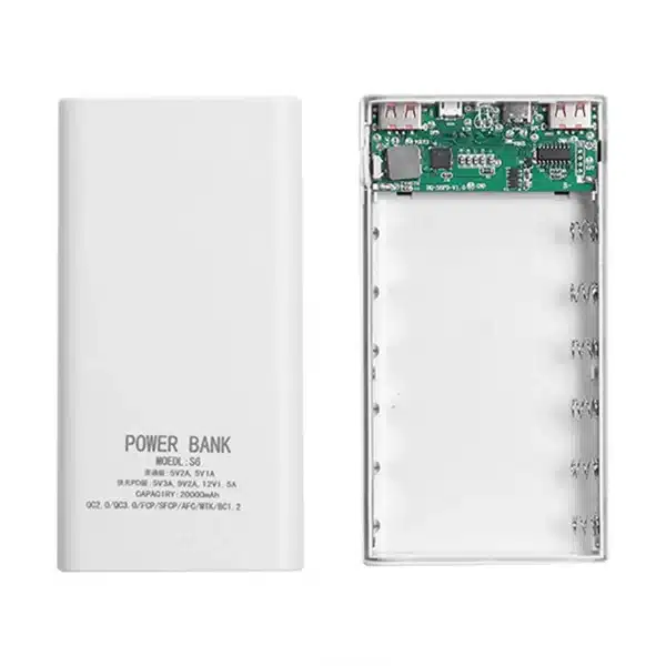 Power Bank Box 5V 2.1A LCD Display 20000MAh Power Board for 6X18650 Battery DIY Powerbank Case(White)