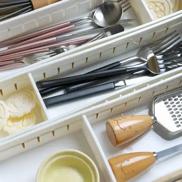 Kitchen Cutlery Storage Boxes Plastic Cutlery Tray Holder with Adjustable Divider for Spoon Fork Knives Kitchen Drawer Organizer - Image 2
