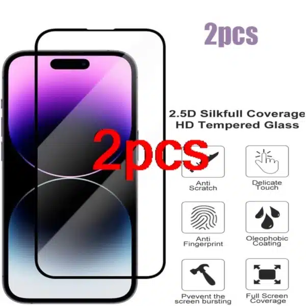 2Pcs Full Tempered Glass for iPhone 11 12 13 14 15 Pro Max Mini XS X XR Screen Protector on iPhone 7 8 Plus 6 Protective glass