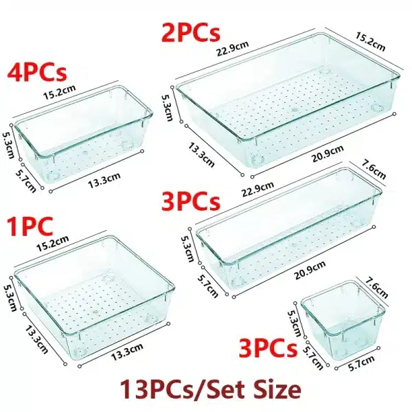 25/13PCs Desk Drawer Organizers Set Plastic Bathroom Storage Makeup Organizer Clear Transparent Storage Box Bins Kitchen Gadget - Image 5