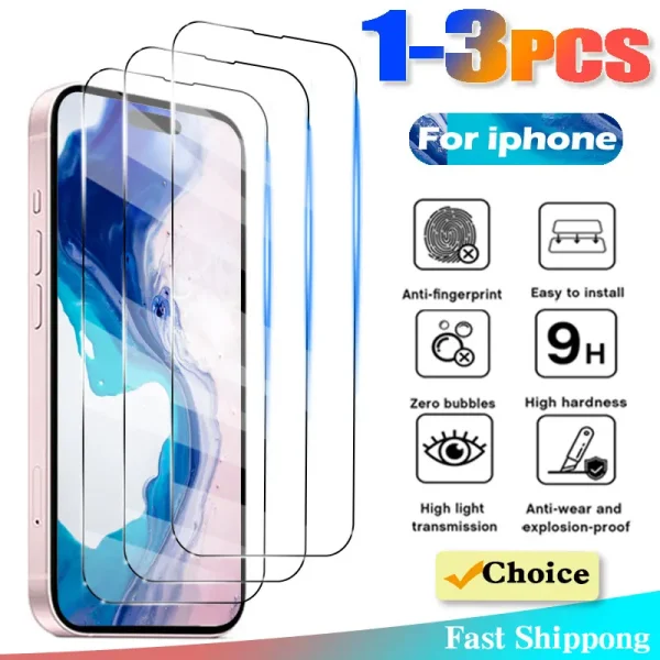 1-3PCS Tempered Glass for iPhone 11 15 14 13 12 Pro Max Mini XR X XS Full Cover Screen Protector for iPhone 7 8 6 6S Plus Film