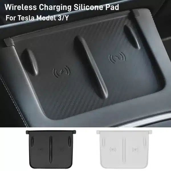 For Tesla Model 3/Y Wireless Charging Silicone Pad Carbon Fibre Central Control Non-Slip Charger Protector Mat Car Accessories