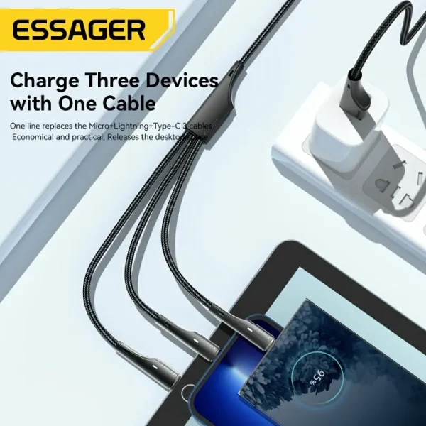 Essage 3 in 1 USB Cable Micro USB Type C Fast Charger Micro USB Type C Data Cable For IP 14 13 Samsung Xiaomi Huawei - Image 5