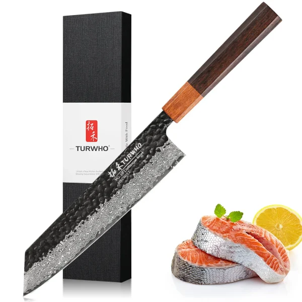 TURWHO 8.2-inch Japanese Hand Forged Kiritsuke Knife Damascus Steel Kitchen Chef Knives Sharp Professional Cleaver Cooking Tools